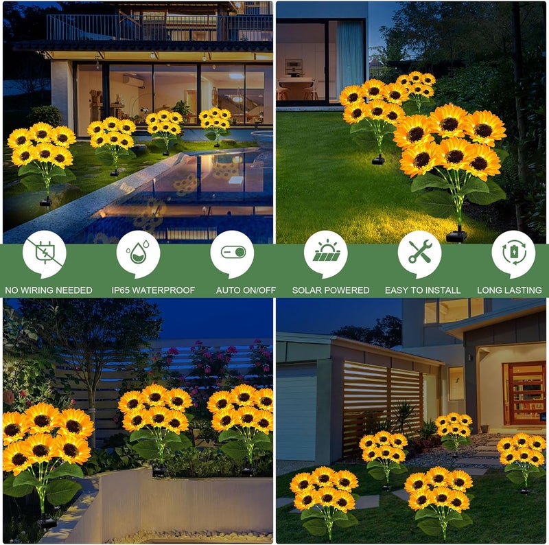 EDOF 2 Pack with 12 Sunflower Solar Lights Outdoor Garden Decor,Solar Flowers Lights Waterproof,Sunflowers Gifts for Mom Women Grandma Birthday,Decorative Stakes Lights for Landscape Yard Patio Lawn - Image 4